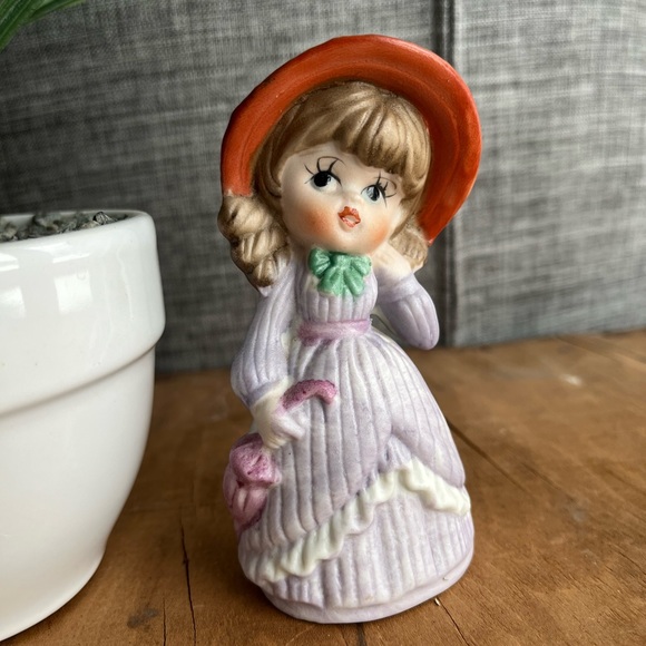 Other - Vintage Bisque Figurine, Young Girl With Curly Hair, Hat and Umbrella
